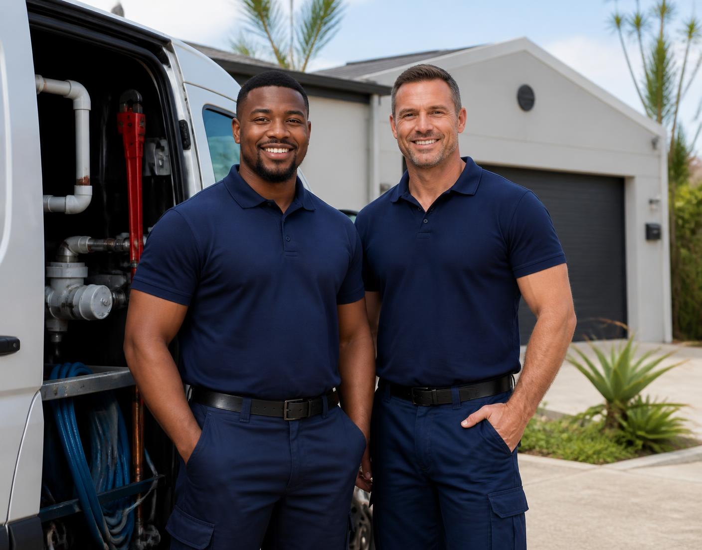 DPH Sizani plumbing team beside their service van in Durban