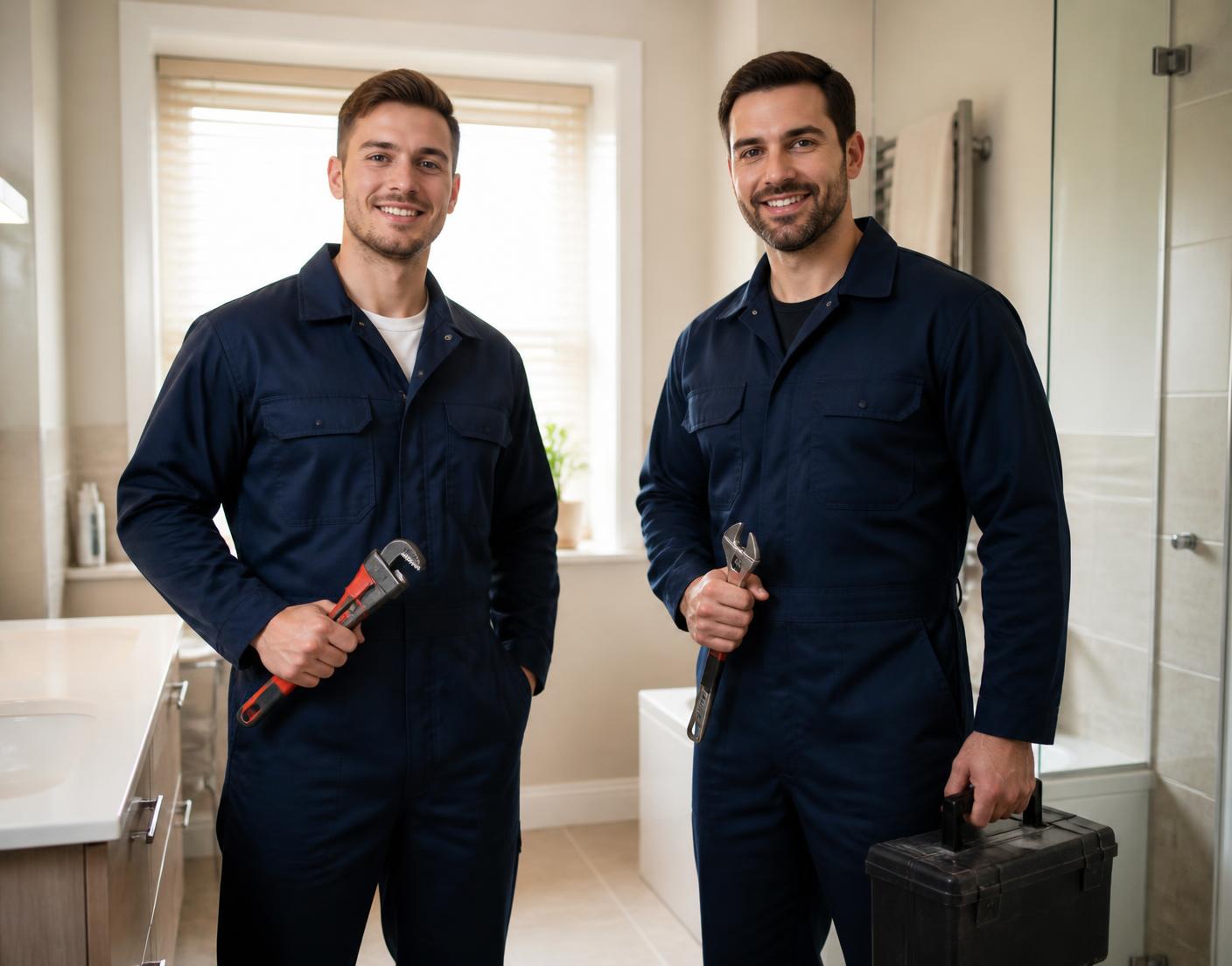 DPH Sizani Plumbers plumbers with tools in a residential bathroom in Durban